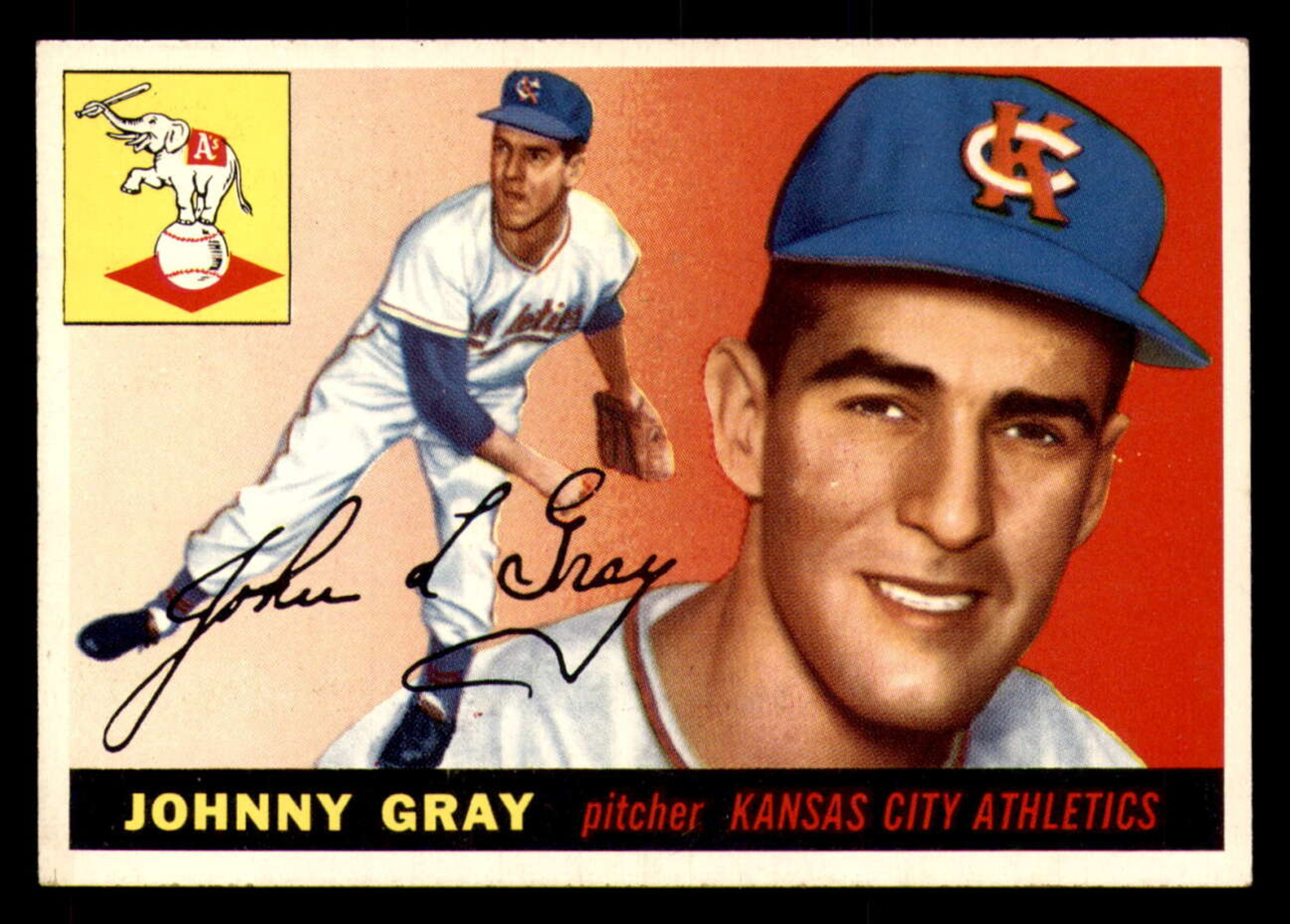 1955 Topps # 101 Johnny Gray Kansas City Athletics (Baseball Card) GOOD  Athletics