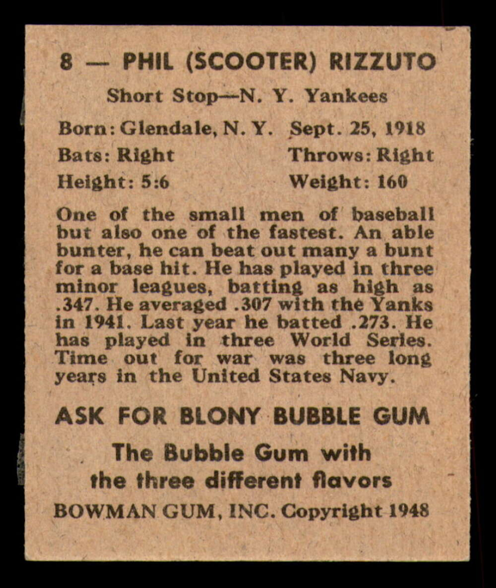 1955 Bowman Phil Rizzuto #10