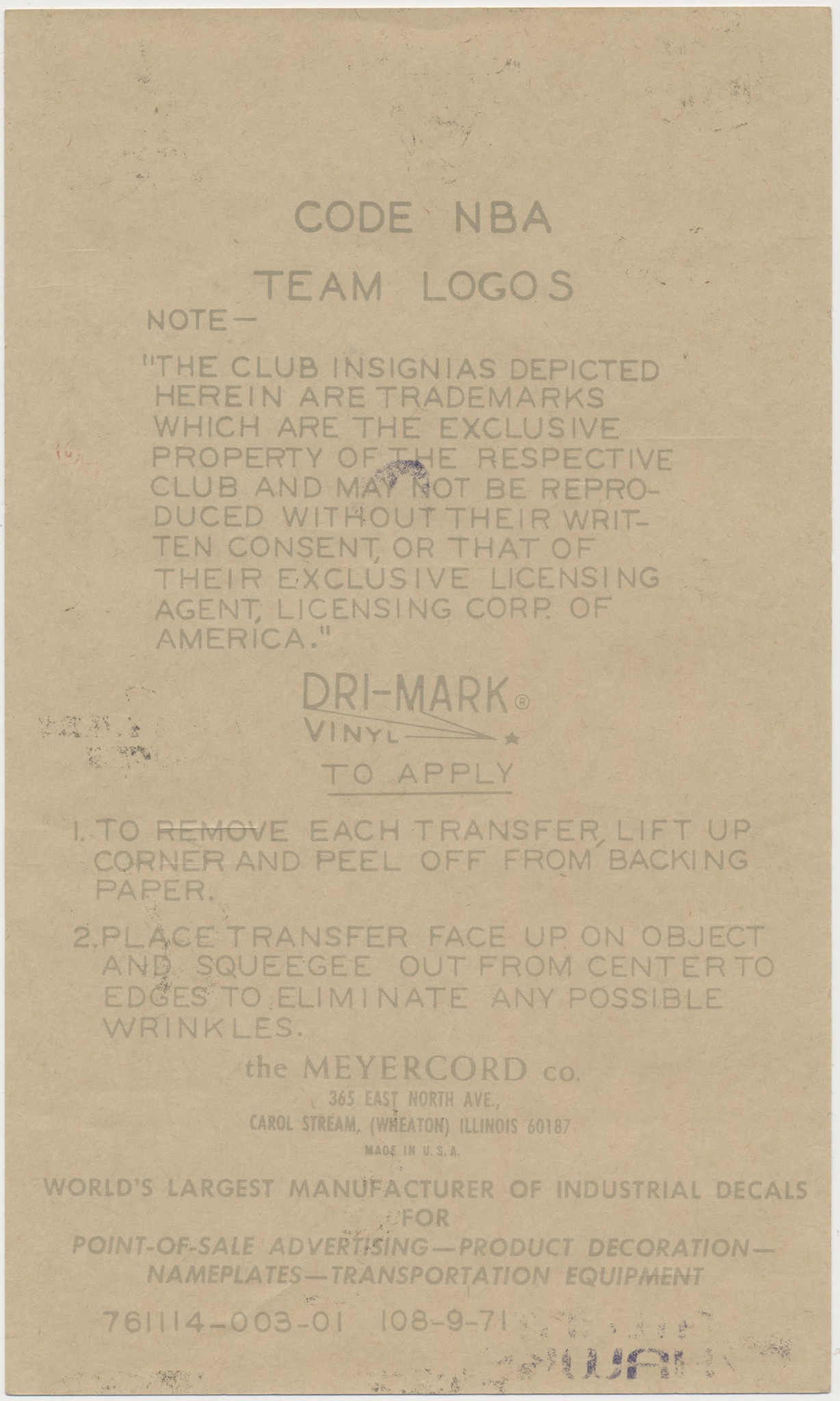 1970's NBA Logo Sheet 17 Teams With 4 Of Them No Longer Exist 9 by 5 1/
