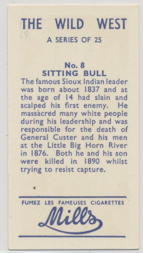mills cigarettes 1960 Mills Cigarettes (French) The Wild West #8 Sitting Bull #*sku36893