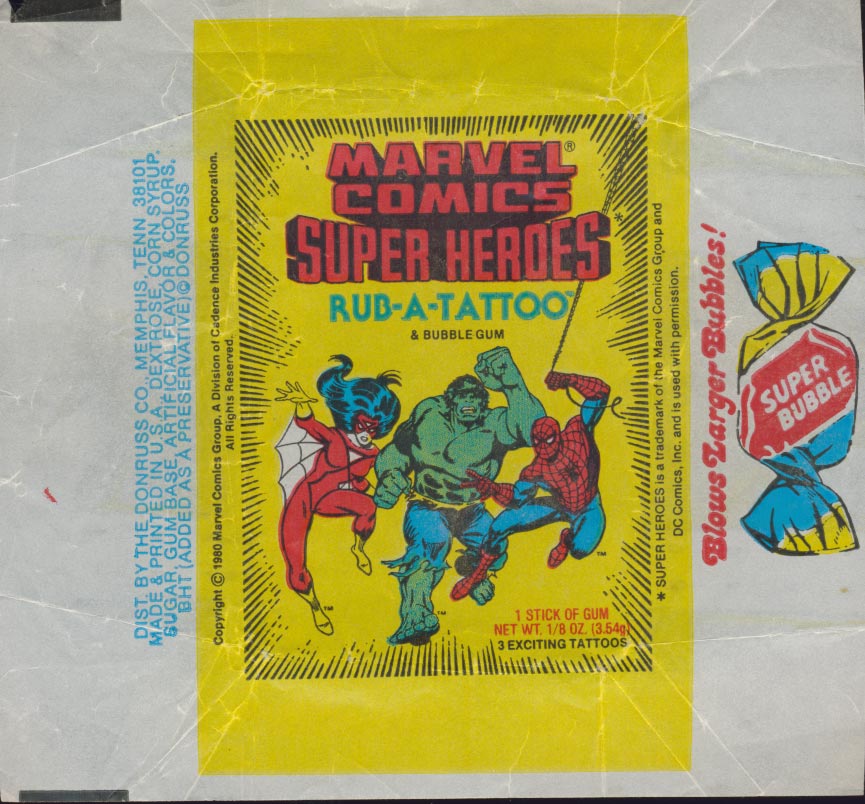 1980 DONRUSS MARVEL COMICS SUPER HEROES TATTOO WRAPPER #*sku17488