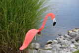 Flamingos dancing garden art that moves with the wind atop 35" stakes, made in Michigan, USA.