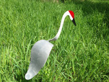 Sandhill Crane dancing garden art that moves with the wind atop a 35" stake, made in Michigan, USA.