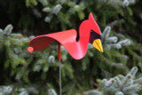 Cardinal dancing garden art that moves with the wind atop a 35" stake, made in Michigan, USA.