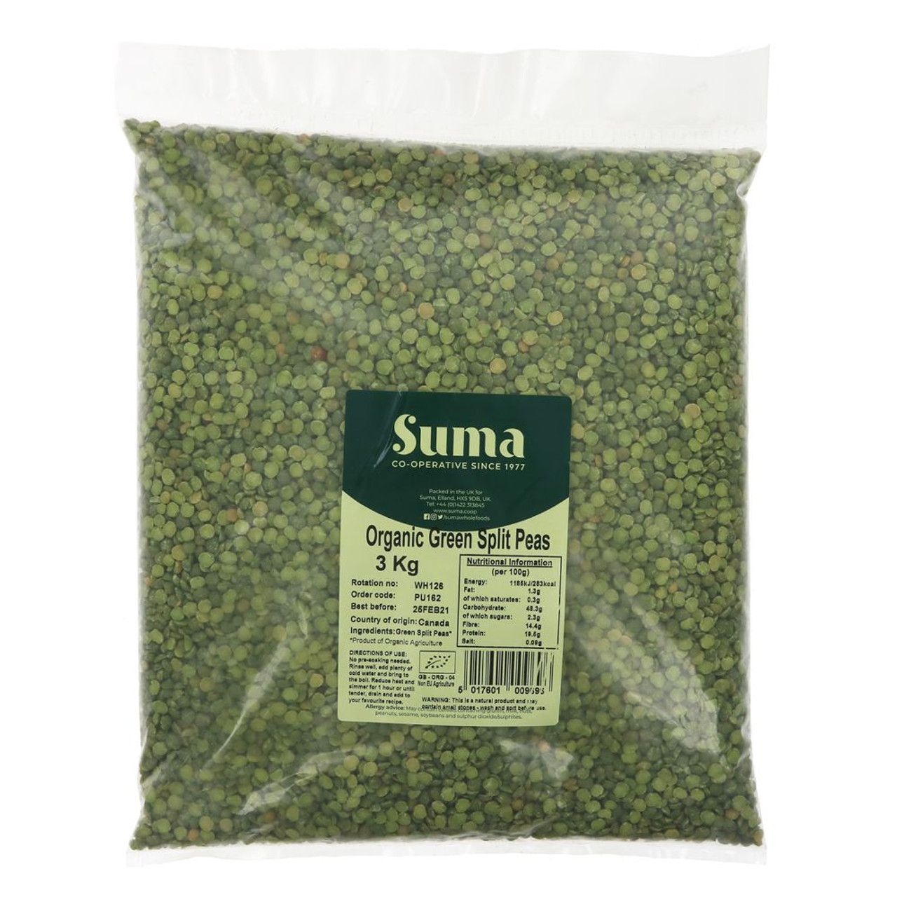 SUMA - ORGANIC GREEN SPLIT PEAS - 3KG