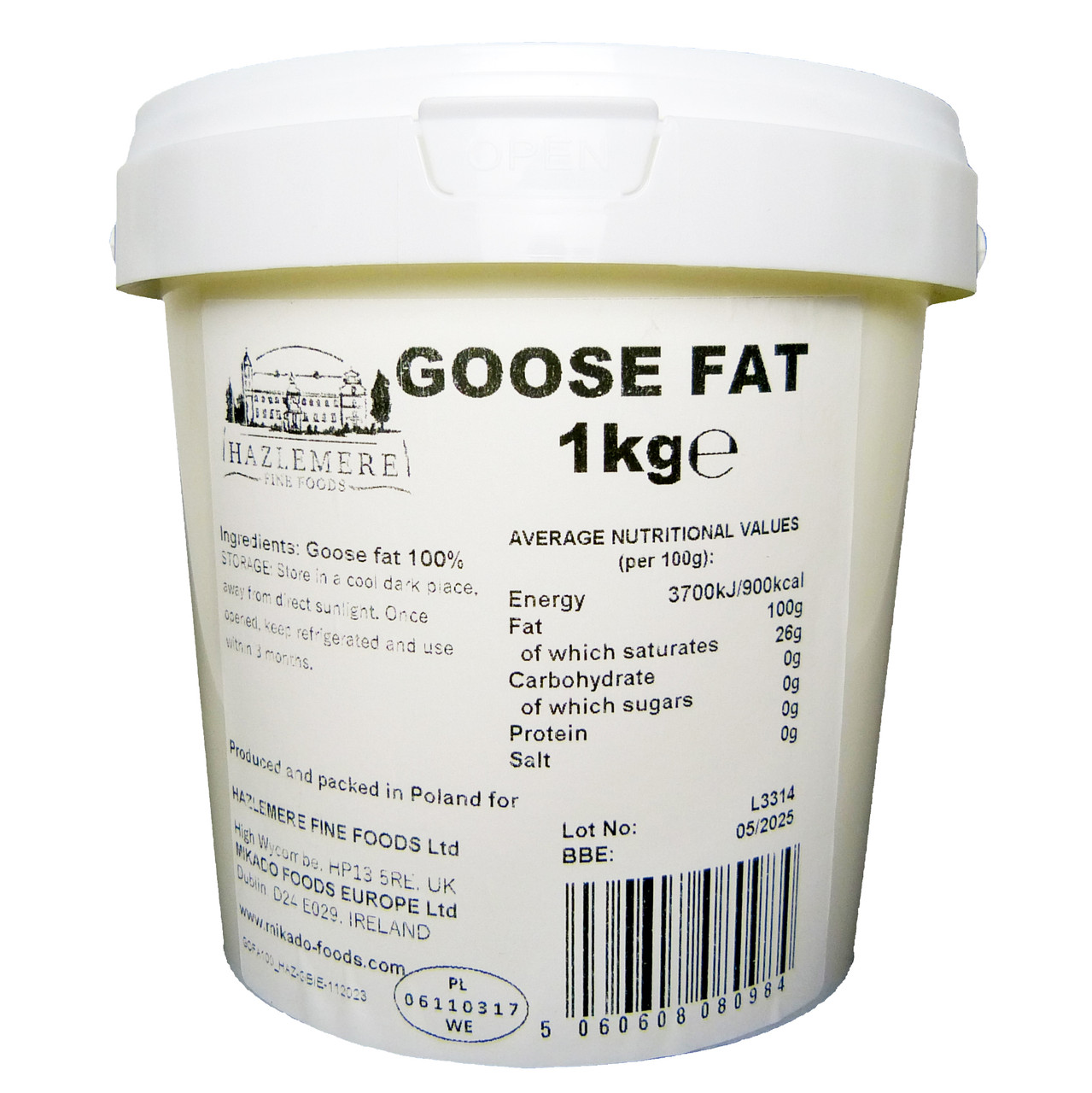 Hazlemere Goose Fat 1kg tub