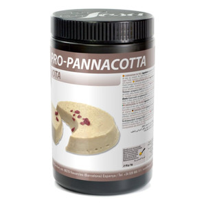 Sosa Pro Pannacotta Iota 800g container with a black lid and brown label featuring an image of a set panna cotta dessert with berry garnish. Sosa Pro Pannacotta Iota 800g container with a black lid and brown label featuring an image of a set panna cotta dessert with berry garnish.