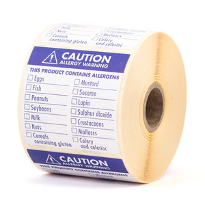 Food Allergen Warning Labels x 500, EU & UK law compliant with tick-box format for 14 allergens. Perfect for catering, packaging, and professional kitchens. Food Allergen Warning Labels x 500, EU & UK law compliant with tick-box format for 14 allergens. Perfect for catering, packaging, and professional kitchens.