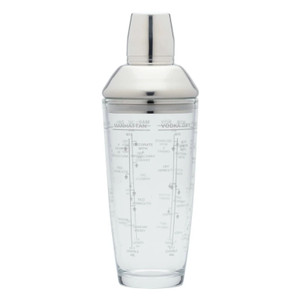 BarCraft Boston Glass Cocktail Shaker 700ml with stainless steel tin. Durable glass shaker with cocktail recipes and measures printed on the side. BarCraft Boston Glass Cocktail Shaker 700ml with stainless steel tin. Durable glass shaker with cocktail recipes and measures printed on the side.
