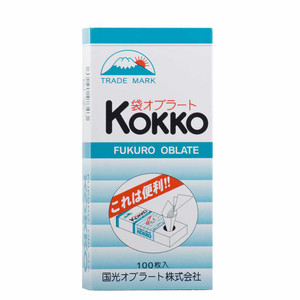 Box of Kunimitsu Kokko Fukuro Oblate edible starch bags, 100-pack, used in modernist and Japanese cuisine for wrapping powders or pastes.