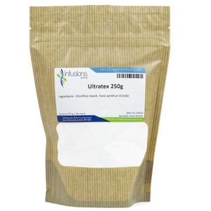 A 250g resealable pouch of Ultratex instant thickening starch, a gluten-free tapioca-based powder used for hot or cold sauces, gels, purées and drinks.