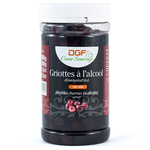 Jar of Morello Cherries in Kirsch 1L by DGF, featuring dark sour cherries preserved in kirsch liqueur, ideal for desserts, baking, and cocktails. Jar of Morello Cherries in Kirsch 1L by DGF, featuring dark sour cherries preserved in kirsch liqueur, ideal for desserts, baking, and cocktails.