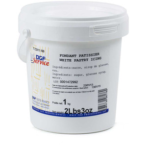 DGF White Pastry Icing 1kg tub – ready-to-use white fondant glaze for decorating eclairs, choux, donuts, and pastries