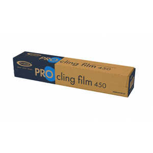 Prowrap Professional Cling Film 450mm x 300m. Extra-wide, strong catering film with built-in cutter for fresh storage and efficient food prep. Prowrap Professional Cling Film 450mm x 300m. Extra-wide, strong catering film with built-in cutter for fresh storage and efficient food prep.
