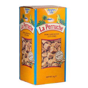 La Perruche Brown Sugar Cubes 1kg box – unrefined French cane sugar in irregular cubes, ideal for coffee, tea and baking