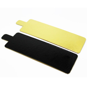 Rectangle Cake Bases 9.5cm Pack of 200. Dual sided black and gold mini cake cards, ideal for tarts, cheesecakes, pastries and individual desserts. Rectangle Cake Bases 9.5cm Pack of 200. Dual sided black and gold mini cake cards, ideal for tarts, cheesecakes, pastries and individual desserts.