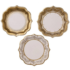 Vintage Gold Medium Paper Plates x 12 with elegant porcelain-style designs. 20cm plates, strong and disposable, perfect for weddings, parties and teas. Vintage Gold Medium Paper Plates x 12 with elegant porcelain-style designs. 20cm plates, strong and disposable, perfect for weddings, parties and teas.