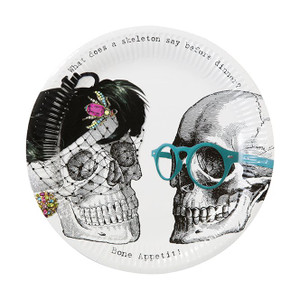 Skeleton Paper Plates x 8 with fun skeleton design and colourful details. 9-inch sturdy disposable plates perfect for Halloween parties and spooky events. Skeleton Paper Plates x 8 with fun skeleton design and colourful details. 9-inch sturdy disposable plates perfect for Halloween parties and spooky events.