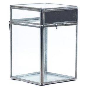 Shop Chalk Board Box 17 x 17 x 22cm. Rustic metal frame with glass windows and chalkboard front for stylish storage and display at home or events.