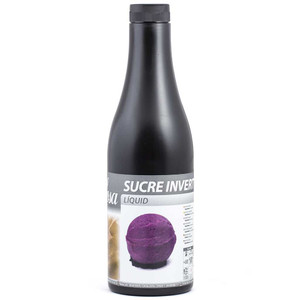 Bottle of Sosa Inverted Sugar 1.4kg with a black cap and a label featuring a purple dessert, used to retain moisture and improve texture in baking and frozen desserts.