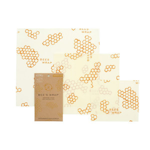 Eco friendly Bee’s Wrap Set of 3. Reusable, sustainable and compostable food wraps made from cotton, beeswax and jojoba oil. Eco friendly Bee’s Wrap Set of 3. Reusable, sustainable and compostable food wraps made from cotton, beeswax and jojoba oil.