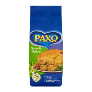 Shop Paxo Sage and Onion Stuffing Mix 2.5kg. Classic British stuffing, quick to prepare and full of herby flavour. Ideal for roasts and catering. Shop Paxo Sage and Onion Stuffing Mix 2.5kg. Classic British stuffing, quick to prepare and full of herby flavour. Ideal for roasts and catering.