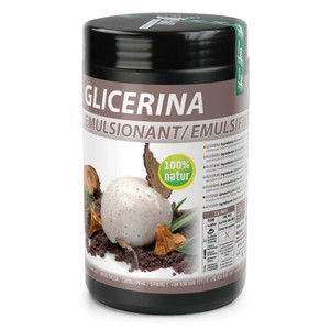 Container of Sosa Glycerine 1.3kg with a brown label showing a dessert garnish, used to retain moisture and prevent crystallisation in baking and confectionery.