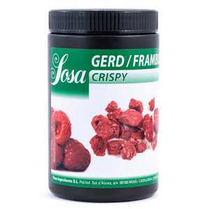 Sosa Freeze Dried Raspberry Crispy 300g tub with image of raspberry pieces on white label Sosa Freeze Dried Raspberry Crispy 300g tub with image of raspberry pieces on white label