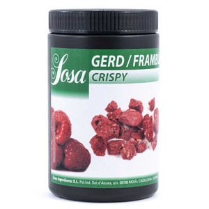 Sosa Freeze Dried Raspberry Crispy 300g tub with image of raspberry pieces on white label