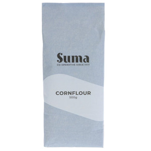 Suma Cornflour 500g for smooth sauces, gravies and light baking. Finely milled thickening flour for everyday cooking and puddings. Suma Cornflour 500g for smooth sauces, gravies and light baking. Finely milled thickening flour for everyday cooking and puddings.
