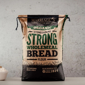 Marriages Stoneground Strong Wholemeal Flour 16kg. High protein wholemeal flour for hearty homemade bread, rolls and rustic baking. Reliable and full of flavour. Marriages Stoneground Strong Wholemeal Flour 16kg. High protein wholemeal flour for hearty homemade bread, rolls and rustic baking. Reliable and full of flavour.