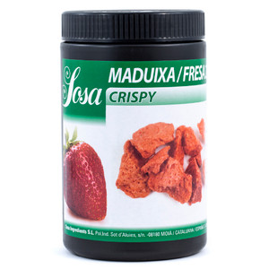 Sosa Freeze Dried Strawberry Crispy 200g tub with image of whole and freeze-dried strawberries on label. Sosa Freeze Dried Strawberry Crispy 200g tub with image of whole and freeze-dried strawberries on label.
