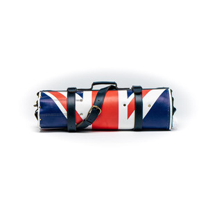Union Jack Leather Knife Roll made from quality leather with padded slots, secure buckles and a long carry strap, ideal for storing and transporting a full knife set.