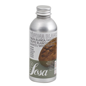 Sosa Aroma White Truffle 50g aluminium bottle with multilingual label and image of a white truffle. Sosa Aroma White Truffle 50g aluminium bottle with multilingual label and image of a white truffle.