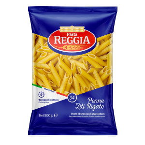 Reggia Penne Ziti Rigate 500g is ridged Italian dried pasta that holds sauce well, perfect for pasta bakes, salads, and quick midweek dinners.