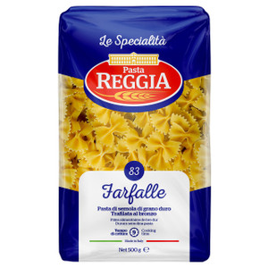 Reggia Farfalle 500g is a classic Italian bow tie pasta, ideal for creamy sauces, light tomato dishes and pasta salads.