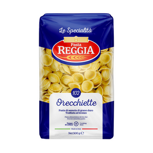 Reggia Orecchiette Baresi 500g is classic Italian ear shaped pasta that holds sauce well, perfect for vegetable dishes, ragus and everyday cooking.