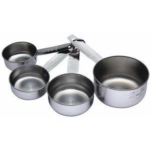 KitchenCraft Stainless Steel 4 Piece Measuring Cup Set with clear markings. Rust resistant, dishwasher safe, ideal for baking and precise cooking. KitchenCraft Stainless Steel 4 Piece Measuring Cup Set with clear markings. Rust resistant, dishwasher safe, ideal for baking and precise cooking.