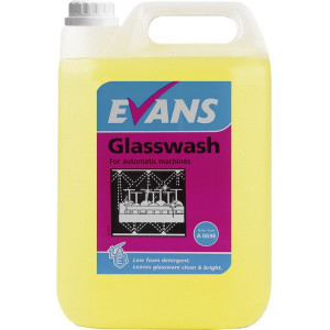 Evans Glasswash 5L is a professional glasswashing machine detergent that delivers streak-free clean results on glassware in busy kitchens and bars.