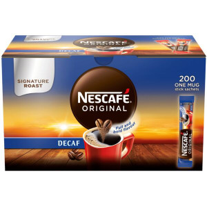 Nescafe Original Instant Decaf Coffee Sachets 200 x 1.8g deliver smooth, familiar coffee flavour in convenient single serve portions without caffeine.