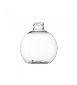 Round Bottle 25cl, clear PET bottle for juices, sauces and dressings, durable and lightweight with 250ml capacity for everyday use.