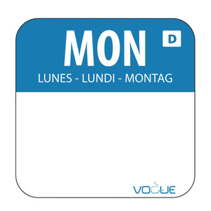 Hygiplas Monday Dissolvable Food Rotation Labels x 1000 blue, colour-coded labels for FIFO storage, dissolving cleanly with no residue.