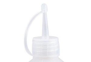 Clear Squeezy Bottle Lid, reusable lid, designed for neat, controlled dispensing of sauces, oils and dressings.