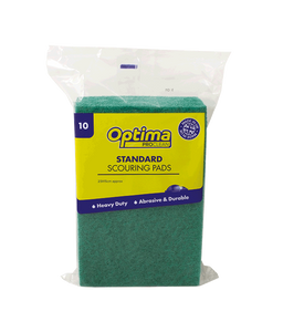Green Scourers x10 strong, heavy-duty cleaning pads for removing grease and burnt-on food. Ideal for cookware, grills and tough cleaning jobs.