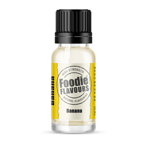 Foodie Flavours Natural Banana Flavouring 15ml. A concentrated natural flavouring for cakes, milkshakes, desserts, confectionery and banoffee recipes.