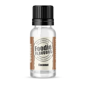 Foodie Flavours Natural Coconut Flavouring 15ml. A concentrated natural flavouring for cakes, desserts, confectionery, milkshakes and tropical recipes.