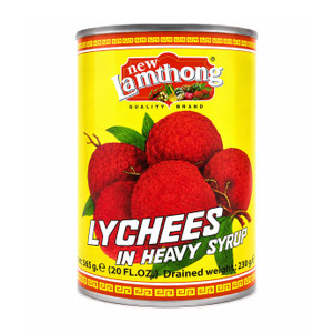 Lamthong Lychees in Syrup 565g. Sweet, juicy whole lychees ideal for desserts, cocktails, fruit salads, cheesecakes and tropical recipes.