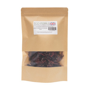 Eco-Pebble Dried Hibiscus Flowers 100g. Naturally dried hibiscus flowers for teas, syrups, cocktails, desserts, garnishes and botanical recipes.