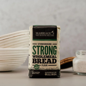 Marriages Stoneground Strong Wholemeal Flour 1.5kg. High protein wholemeal flour for hearty homemade bread, rolls and rustic baking.