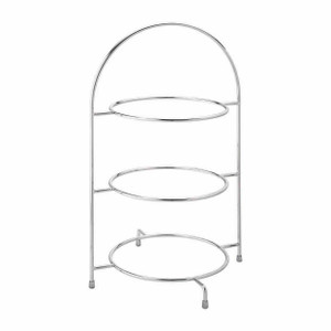 Chrome 3 Tier Plate Stand 17". Elegant stainless steel stand for afternoon tea, cakes, pastries and desserts. Holds three 250mm plates.